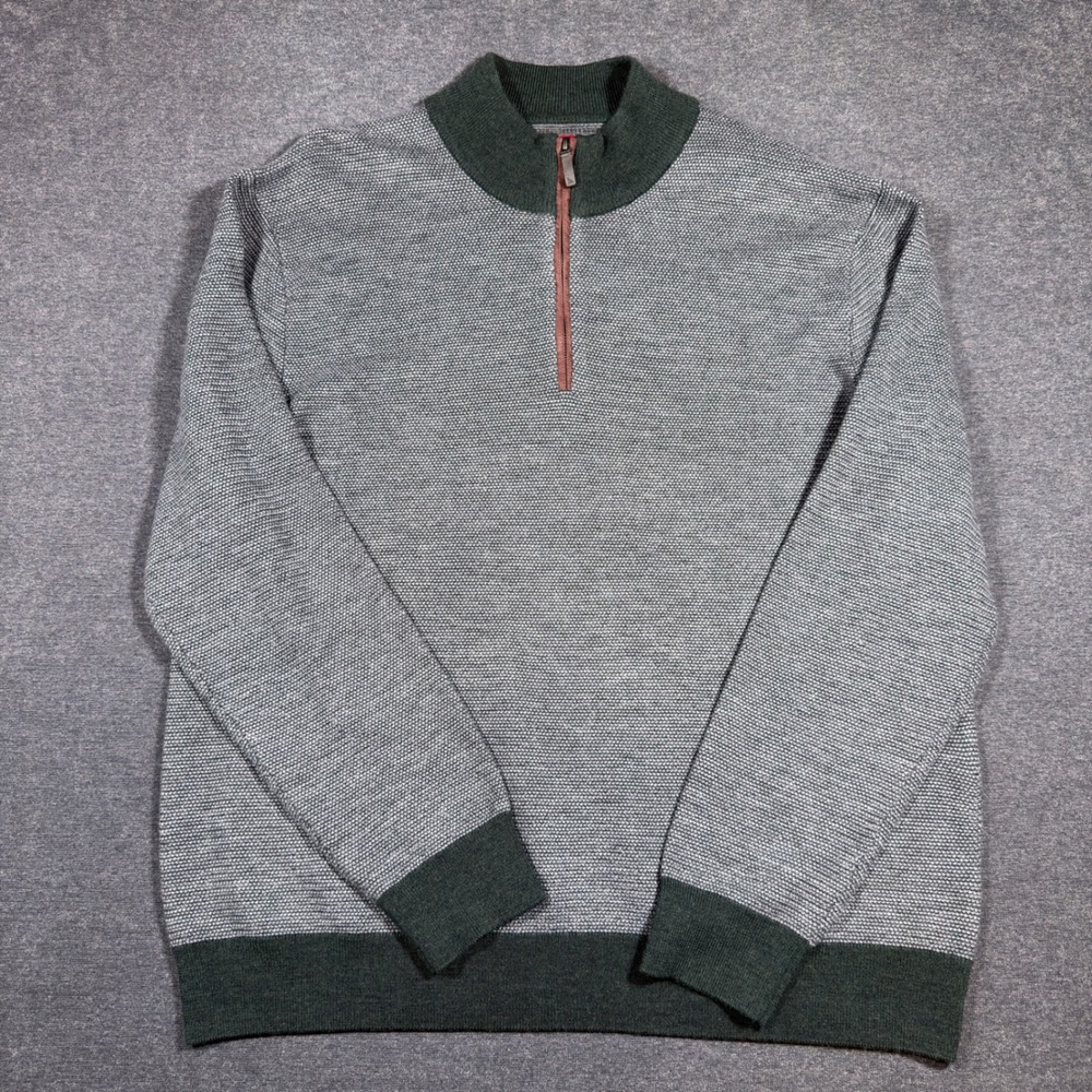 UNTUCKit Quarter Zip Sweater Mens XL Gray Green Merino Wool Pullover Mock Neck